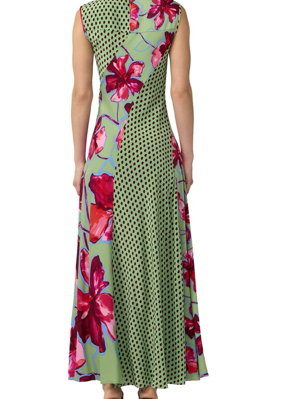 Diane Von Furstenberg Sleeveless Maxi Dress in Sage Green with Pink Floral - Picture 6 of 15